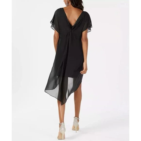 ADRIANNA PAPELL Chiffon Black Flowy‎ Draped Shift Dress Size M NWT $99 - Picture 3 of 7